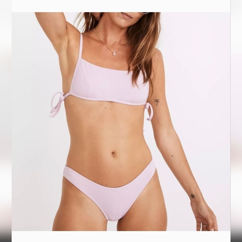 Madewell Second Wave Ribbed Side-Tie Bikini Set Top (Medium) Bottoms (Large)